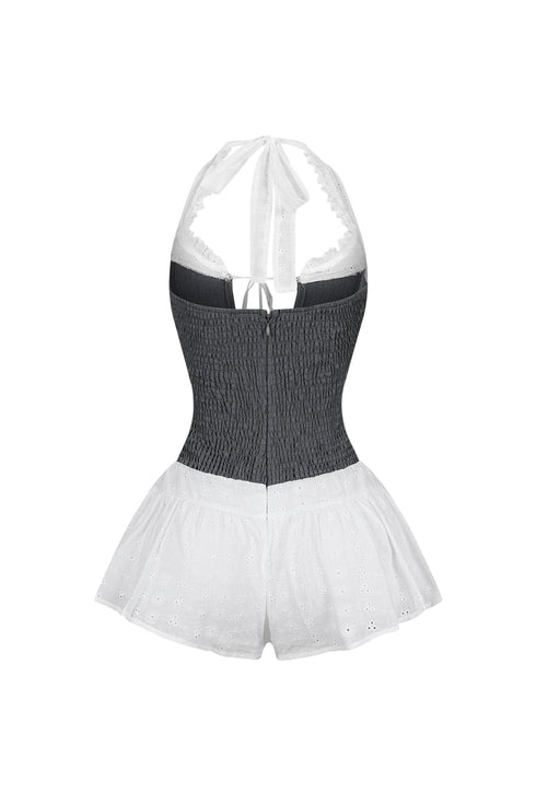 Front Tie Halter Gauze Maid Mini Dress